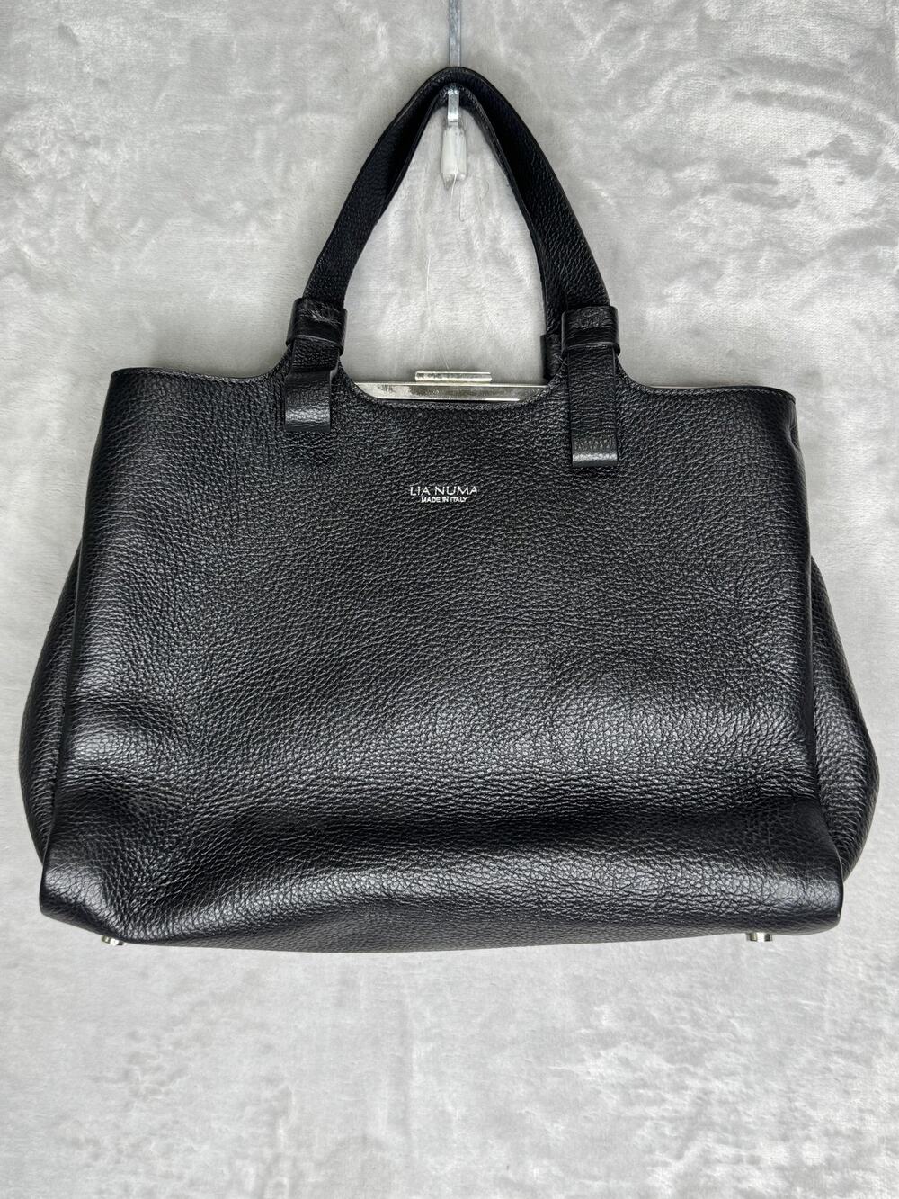 Lia Numa Satchel Bag Womens Large Black Pebbled Leather Top Handle Made In Italy